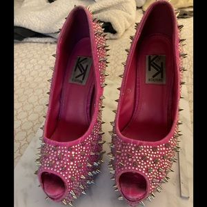 COPY - Kiss Kouture pink spiked rhinestone mirror heels